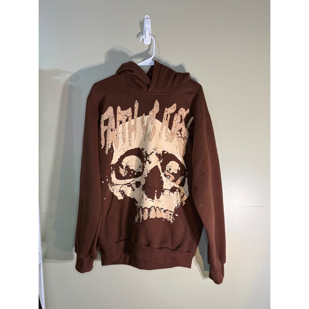 Faith Vs Fury Brown Skull Graphic Hoodie Streetwear Mens Large